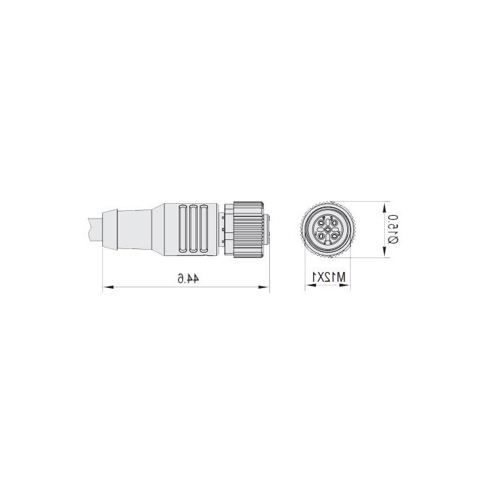 M12 5Pin、母头直型、单端预铸电缆、防焊渣PUR材质、橙色护套、64T093-XXX